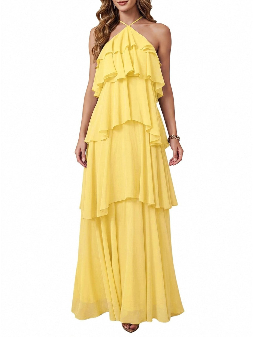 Halter Ruffle Maxi Dress for Wedding Guests
