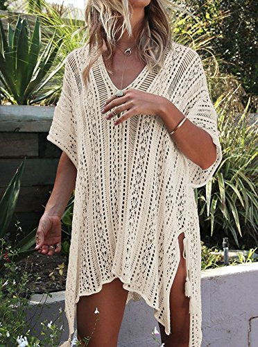 HARHAY Women's Summer Swimsuit Bikini 2023 Beach Swimwear Crochet Cover up - 01 Beige