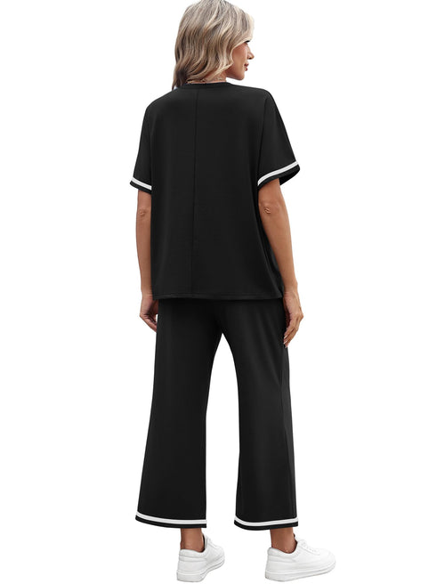 Sampeel 2 Piece Sets for Women Casual Summer Travel Vacation Outfits Short Sleeve Lounge Set