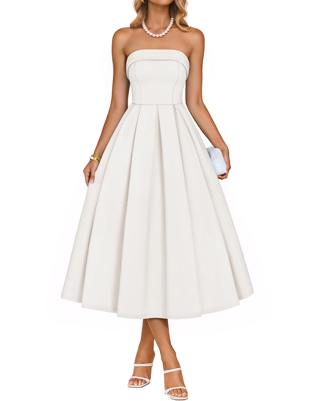 Strapless Midi Dress for Wedding Guests