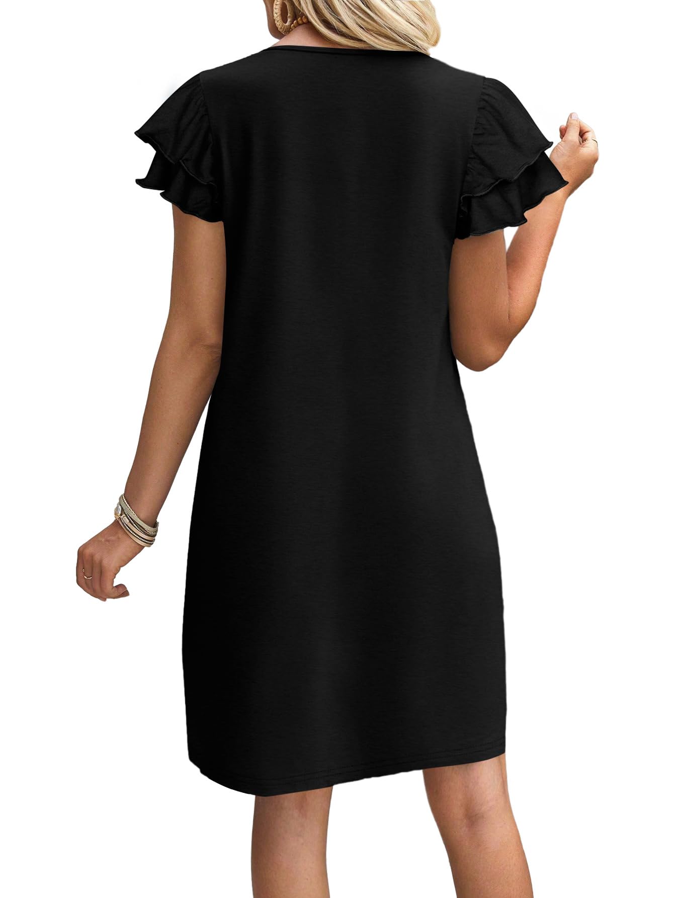 OFEEFAN Womens Summer Dresses 2026 Ruffle Sleeve Round Neck Loose Swing Sundresses with Pockets Plain/Print