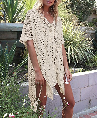 HARHAY Women's Summer Swimsuit Bikini 2023 Beach Swimwear Crochet Cover up - 01 Beige