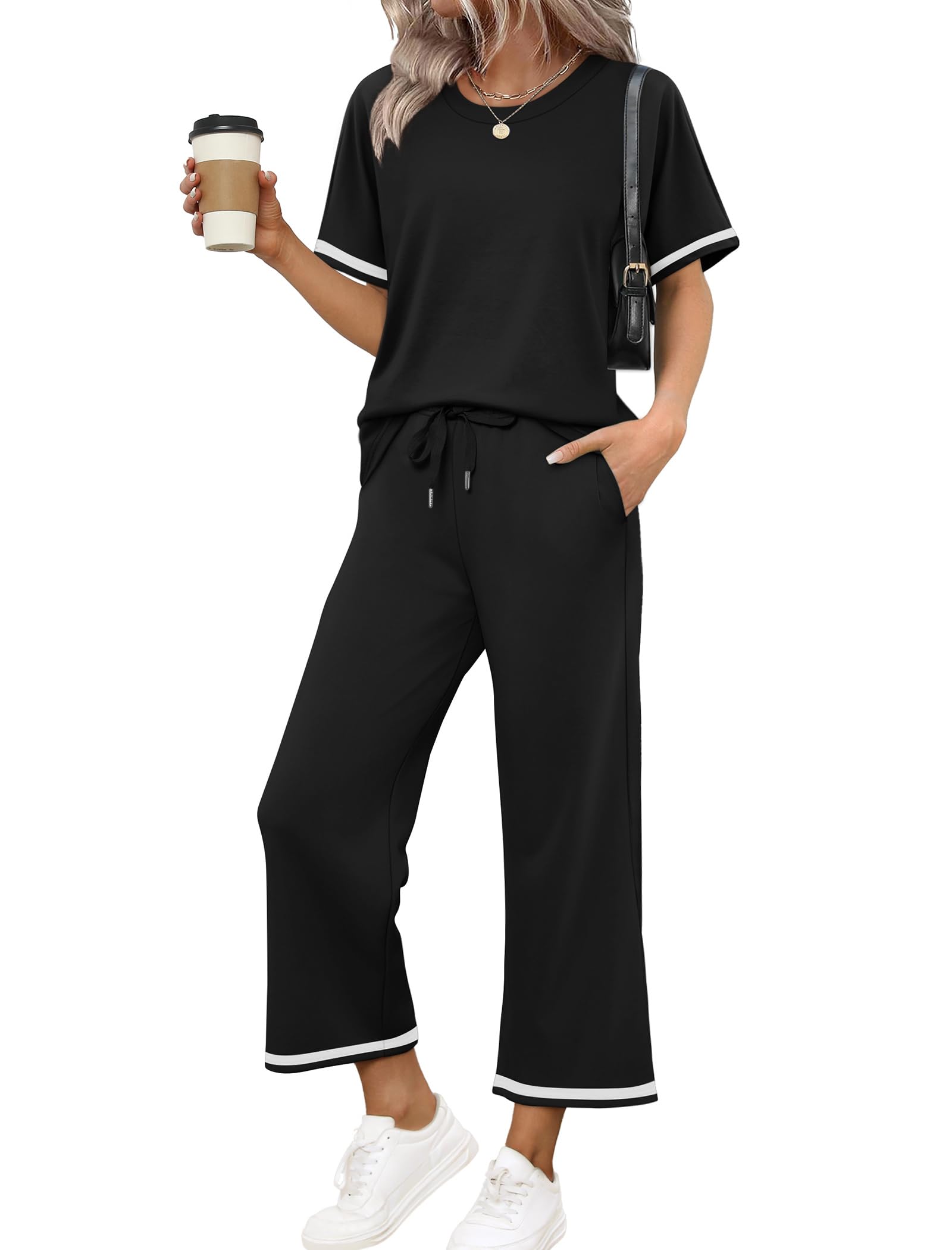 Sampeel 2 Piece Sets for Women Casual Summer Travel Vacation Outfits Short Sleeve Lounge Set