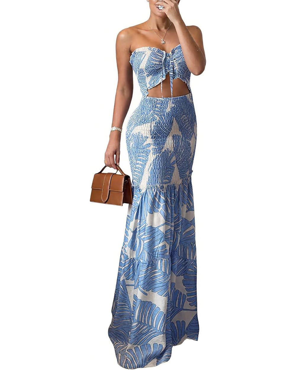 Floral Halter Ruched Dress for Wedding Guests