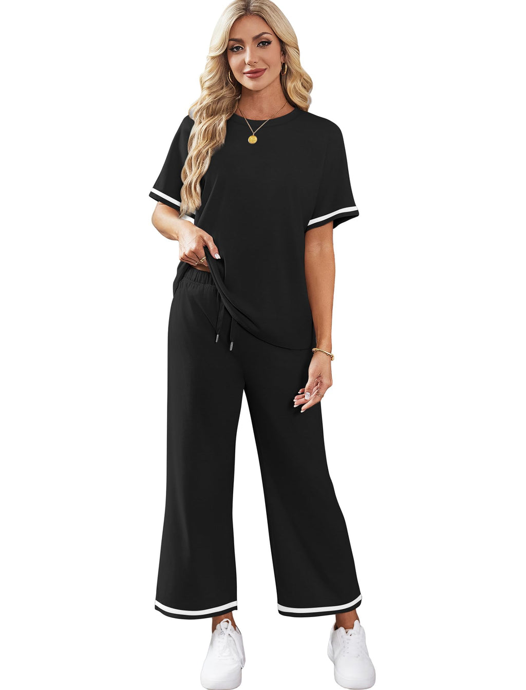 Sampeel 2 Piece Sets for Women Casual Summer Travel Vacation Outfits Short Sleeve Lounge Set