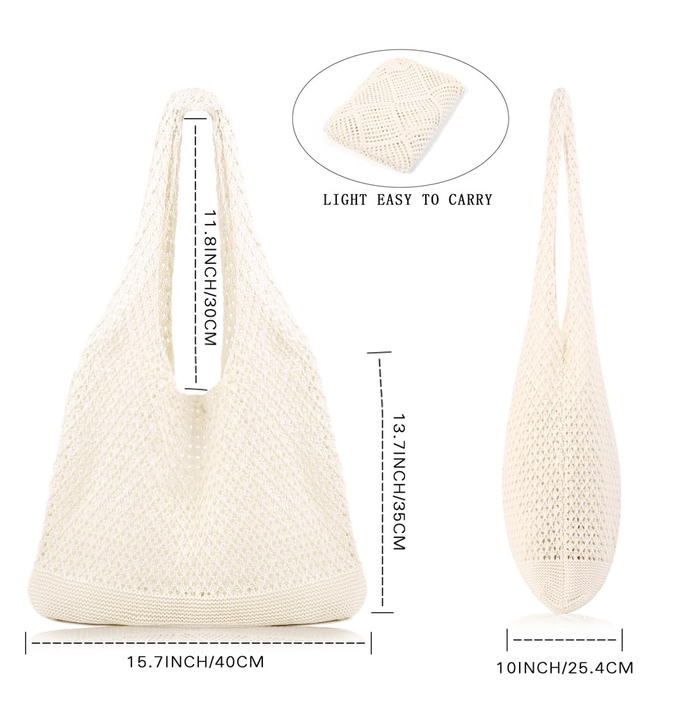COOKOOKY Crochet Beach Tote bag Summer Beach Bag for Women Aesthetic Mesh Tote Bag Hippie Bag Knit Bag