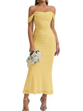 Strapless Ruched Bodycon Maxi Dress for Wedding Guests