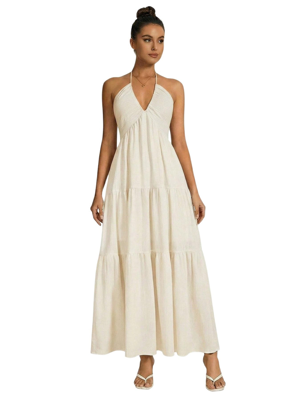 Boho Halter Maxi Dress for Wedding Guests