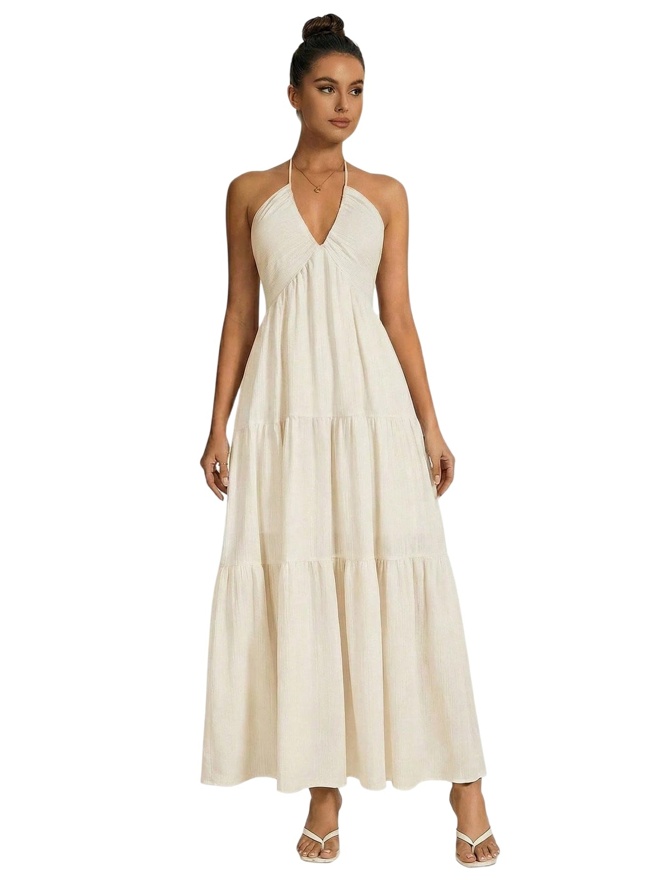 Boho Halter Maxi Dress for Wedding Guests