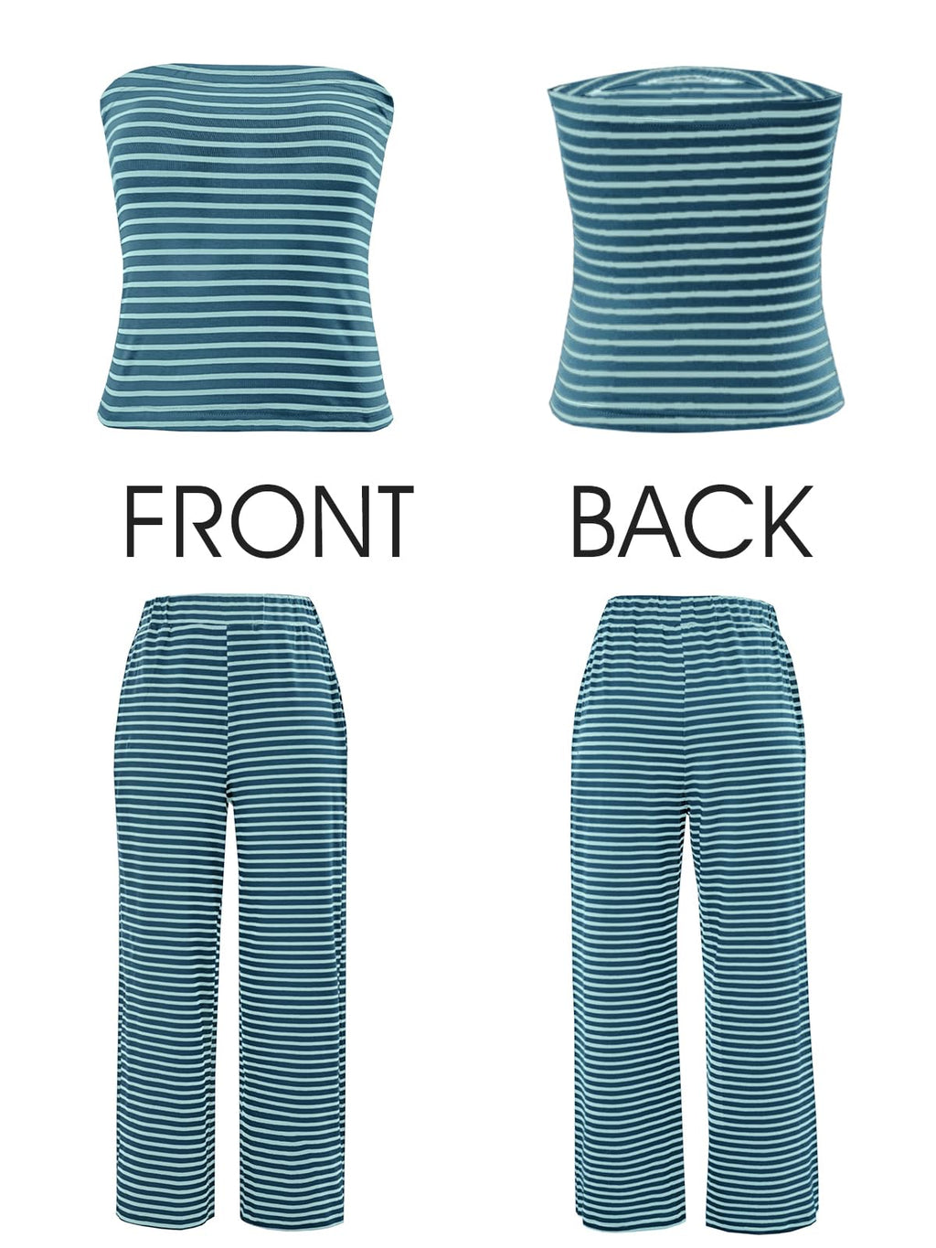 Tankaneo Womens Striped 2 Piece Sets Summer Strapless Crop Tube Tops Wide Leg Pants Matching Lounge Set Vacation Outfits
