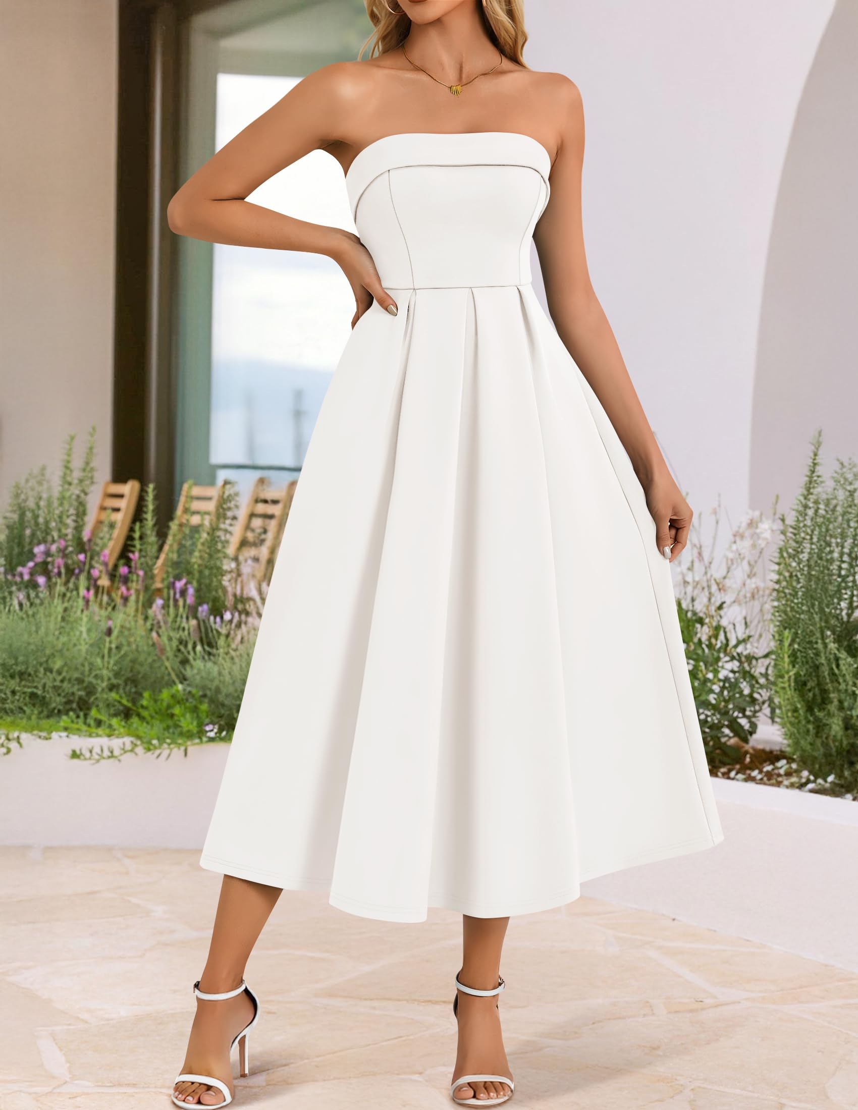 ZESICA Women's Summer Strapless Cocktail Dresses 2026 Elegant Off Shoulder Flowy A Line Wedding Guest Party Midi Dress