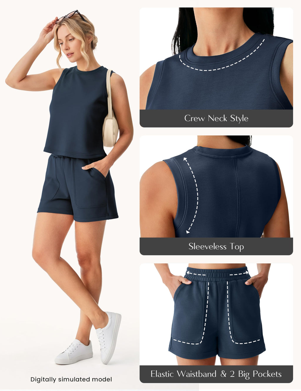 AFINTE Two Piece Sets for Women Summer Outfits, Lounge Short Sets, Sleeveless Crop Tops Shorts Vacation Travel Clothes