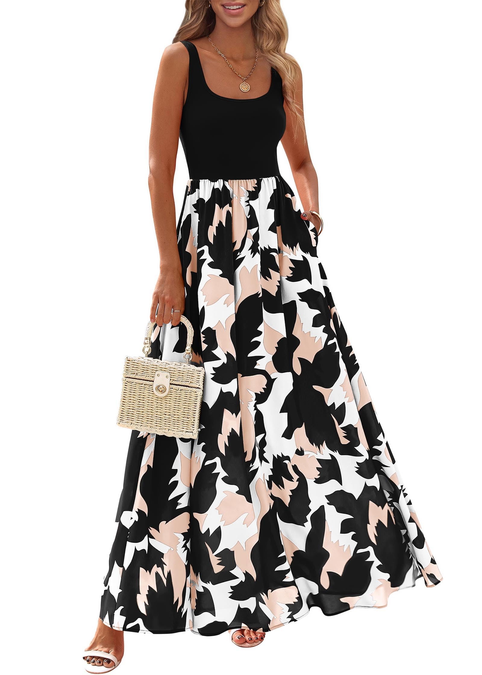 Floral Boho Sleeveless Maxi Dress for Summer Vacation