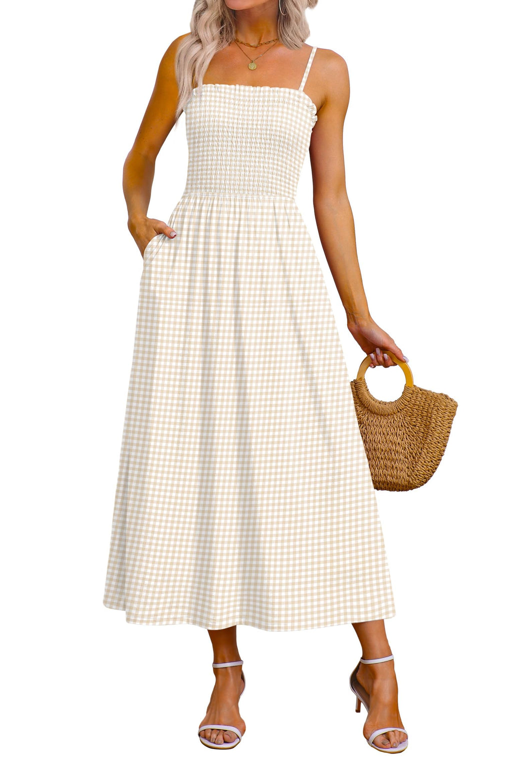 Boho Sleeveless Smocked Maxi Dress for Summer Vacation
