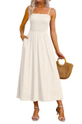 Boho Sleeveless Smocked Maxi Dress for Summer Vacation