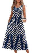 Midi Dress for Summer Vacation - Green White Print