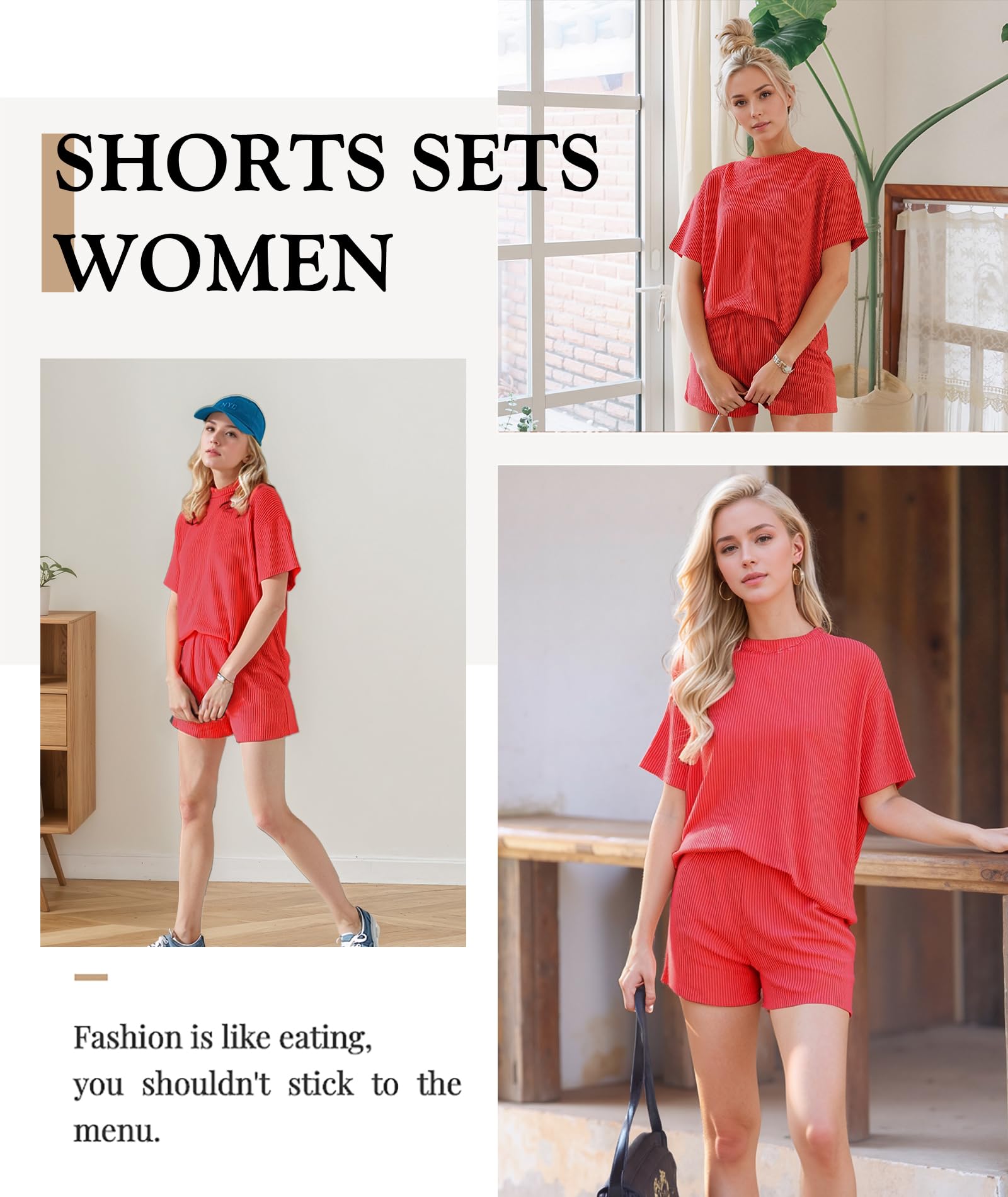 MARZXIN Women 2 Piece Shorts Set 2026 Casual Summer Cruise Outfits Ribbed Loose Short Sleeve Pocket Matching Lounge Sets