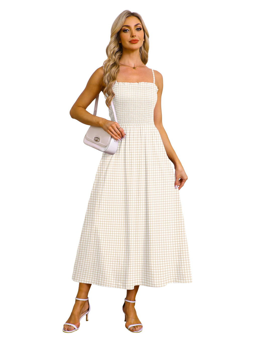 OFEEFAN Womens Spaghetti Strap Maxi Dresses Smocked with Pockets 2026 Summer Spring Casual Boho Beach Long Sundresses
