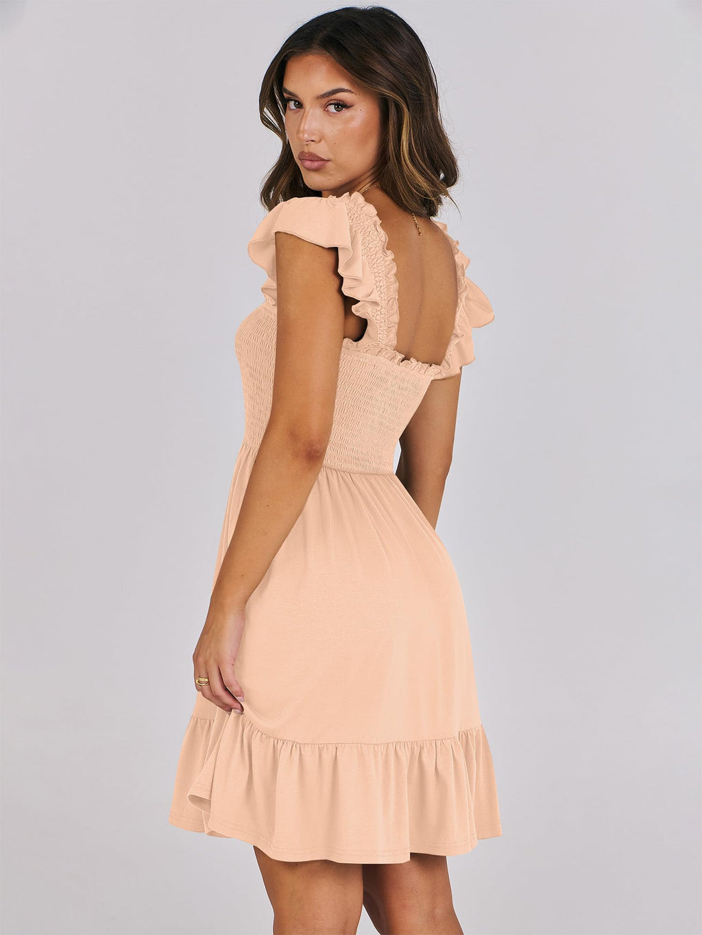 ANRABESS Women's Summer Casual Sleeveless Square Neck Dress 2026 Smocked Ruffle Backless Boho Beach Cute Teen Short Sundress