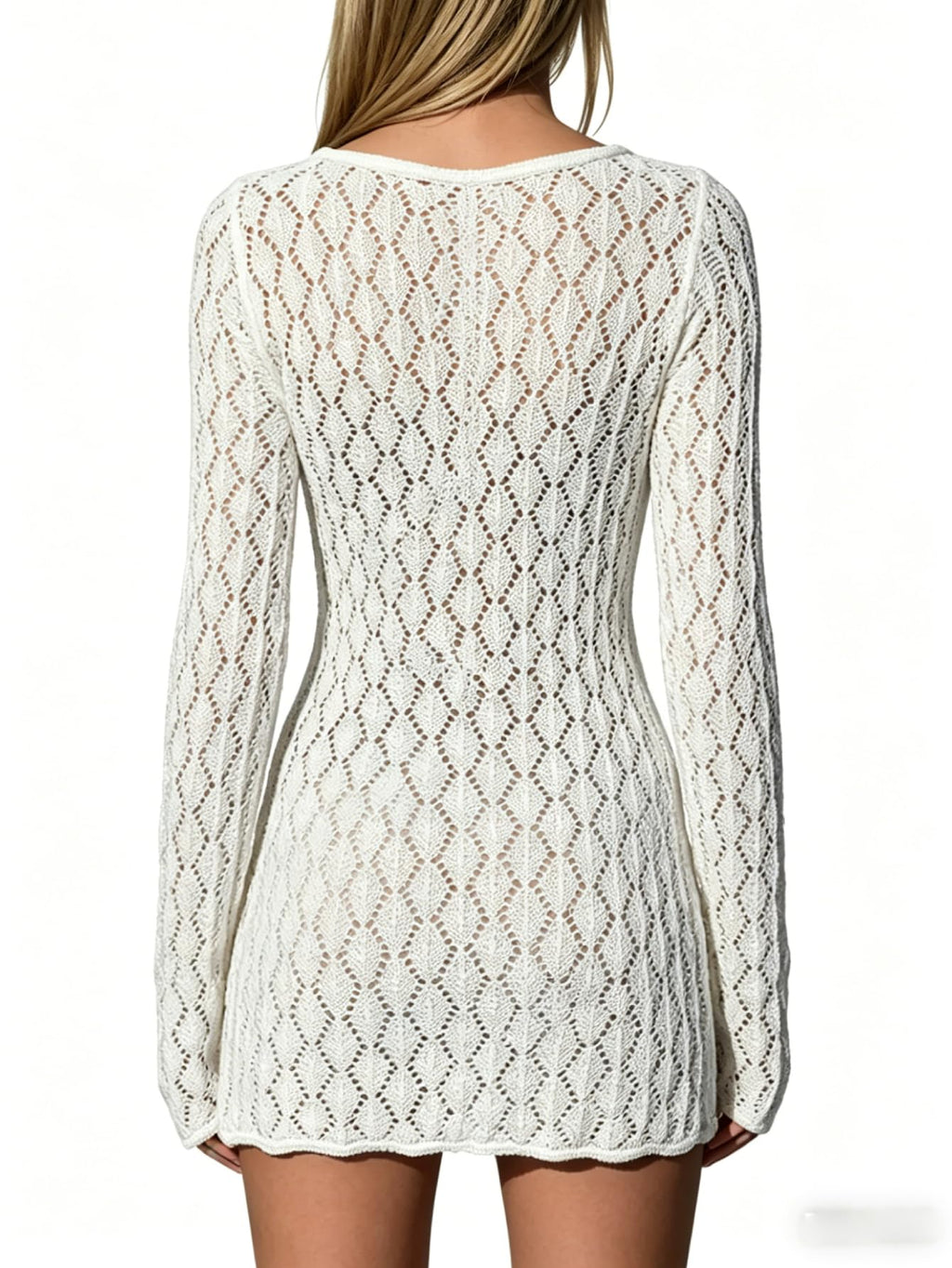 MakeMeChic Women's Crochet Beach Cover Ups Bathing Suit Swimsuit Coverup Mini Dress