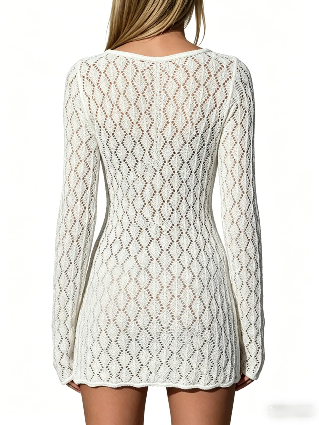 MakeMeChic Women's Crochet Beach Cover Ups Bathing Suit Swimsuit Coverup Mini Dress