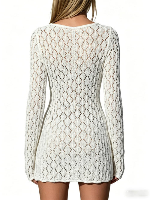 MakeMeChic Women's Crochet Beach Cover Ups Bathing Suit Swimsuit Coverup Mini Dress