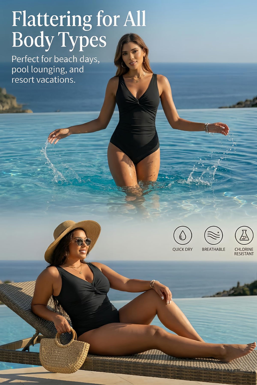 Holipick Women Tummy Control One Piece Swimsuit - Push Up Bathing Suit Full Coverage Slimming Swimwear