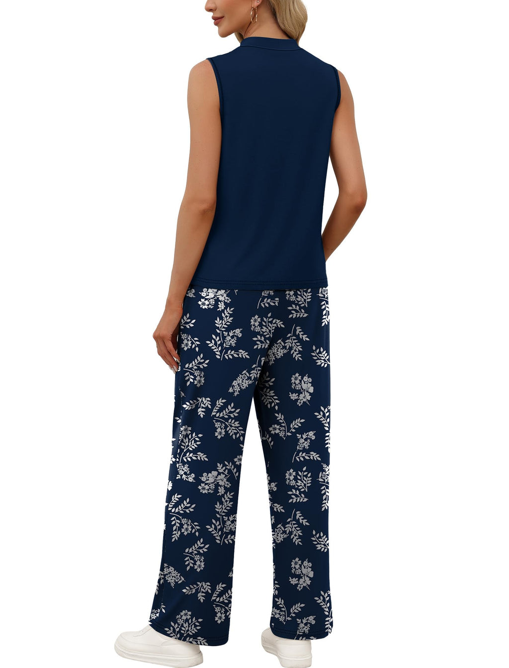 WIHOLL Two Piece Set for Women Summer Spring Outfits Cruise Travel Airport Beach Vacation Mock Neck Wide Leg Pants Set
