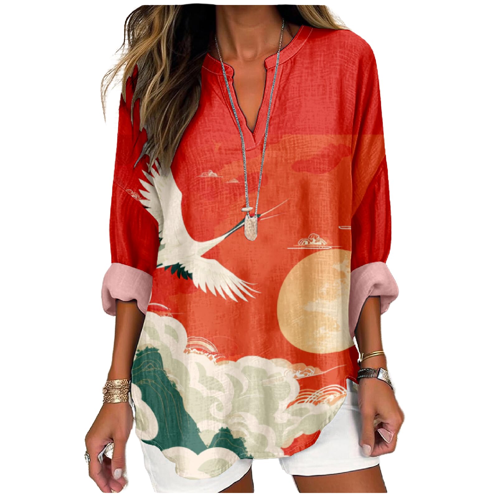 Oversized Graphic V-Neck Pullover Top
