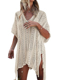 Crochet Swim Cover-Up Dress - Beige