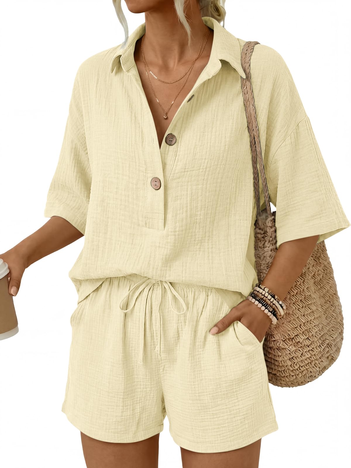 Linen Button Top and Shorts Set