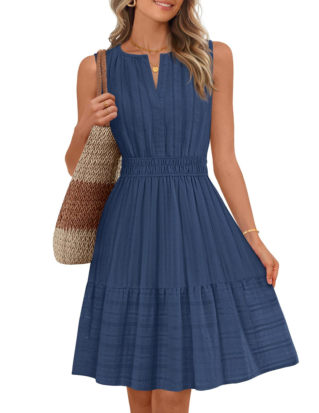 V-Neck Sleeveless Mini Dress for Summer Vacation - White