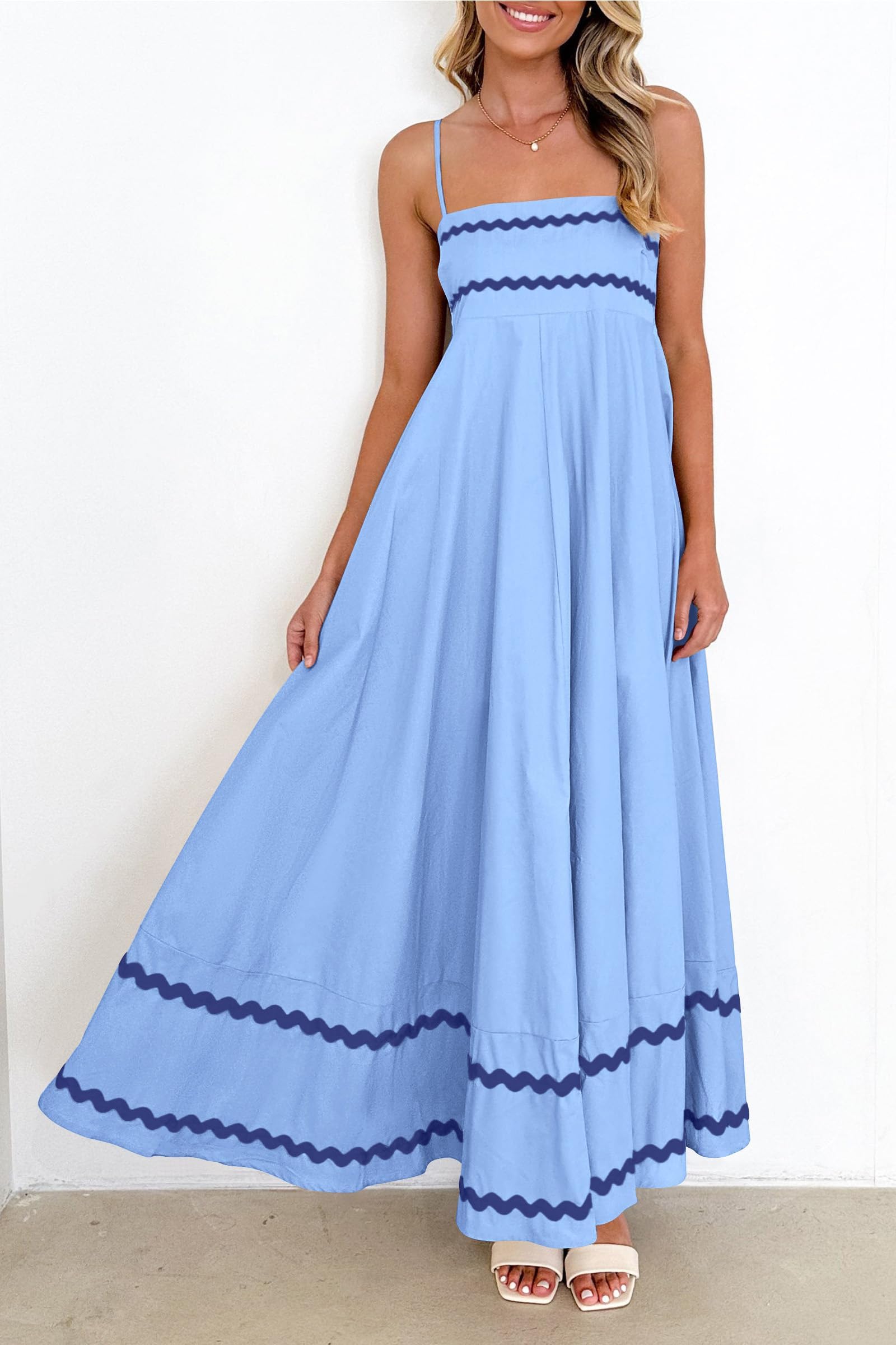 PRETTYGARDEN Women's 2026 Summer Flowy Maxi Dress Casual Sleeveless Spaghetti Strap Ruffle Beach Long Dresses
