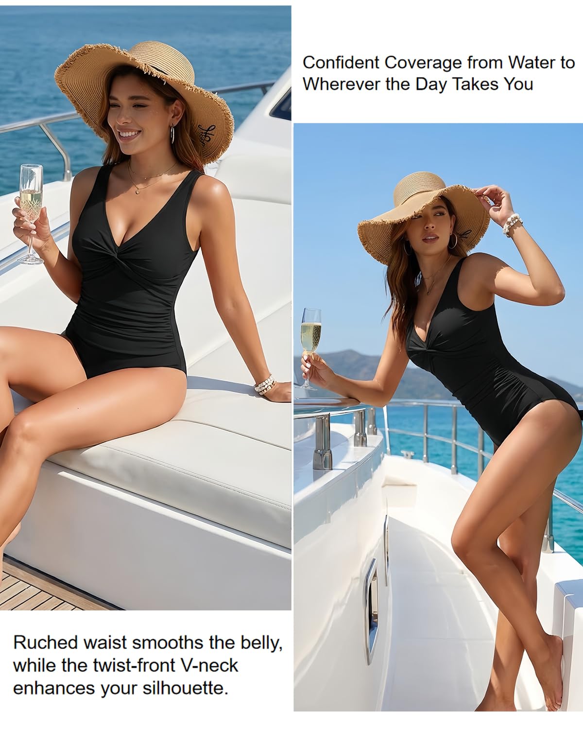 Holipick Women Tummy Control One Piece Swimsuit - Push Up Bathing Suit Full Coverage Slimming Swimwear