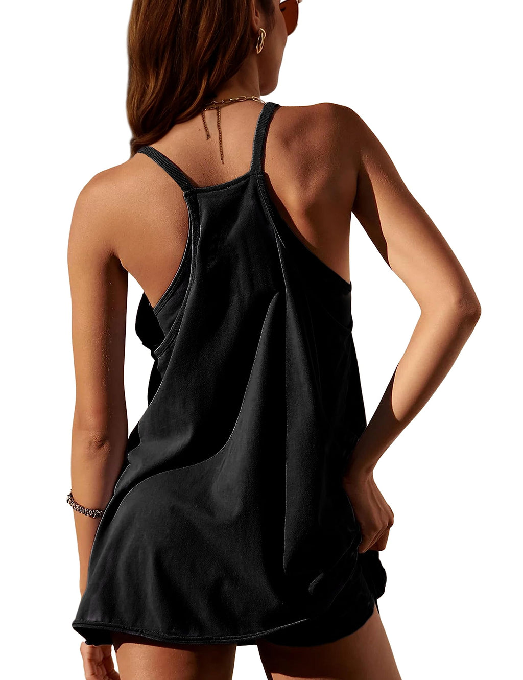 Lentta Womens Athletic Sleeveless Mini Dress with Built-in Shorts V Neck Spaghetti Strap Sundress