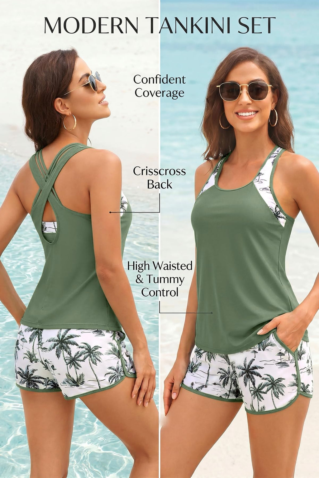 Daci Women 3 Piece Tankini Swimsuits - Tummy Control Tank Top with Bra Modest Bathing Suit with Pockets Boyshorts Bottom 2026