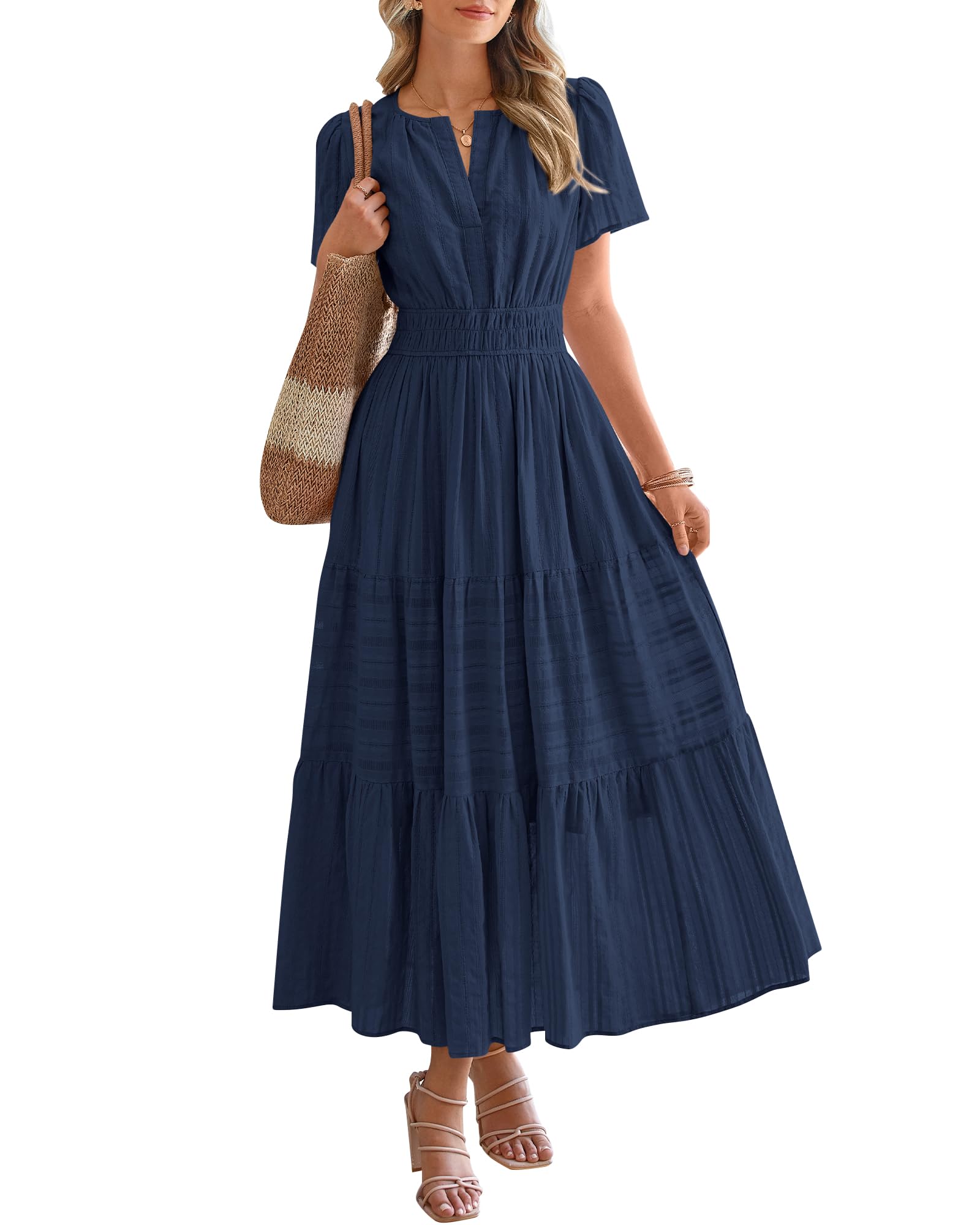 Boho V-Neck Midi Dress for Summer Vacation