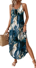 WIHOLL Summer Dresses for Women 2026 Maxi Dress Boho Halter Dress Sundresses Beach Vacation Clothes Travel Outfits - Ink Wash