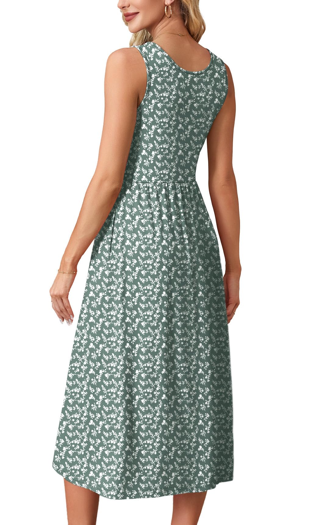 WIHOLL Summer Dresses for Women Flowy Casual Midi Dress Beach Vacation Sundresses with Pockets - Navy Print