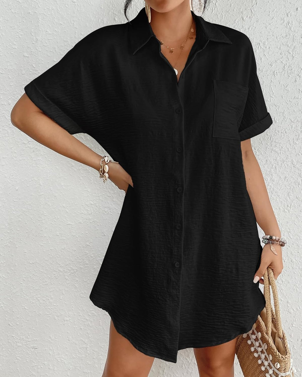 Bsubseach Women Swimsuit Coverup Shirt Dress Button Down Bathing Suit Cover Up Beach Vacation Outfits