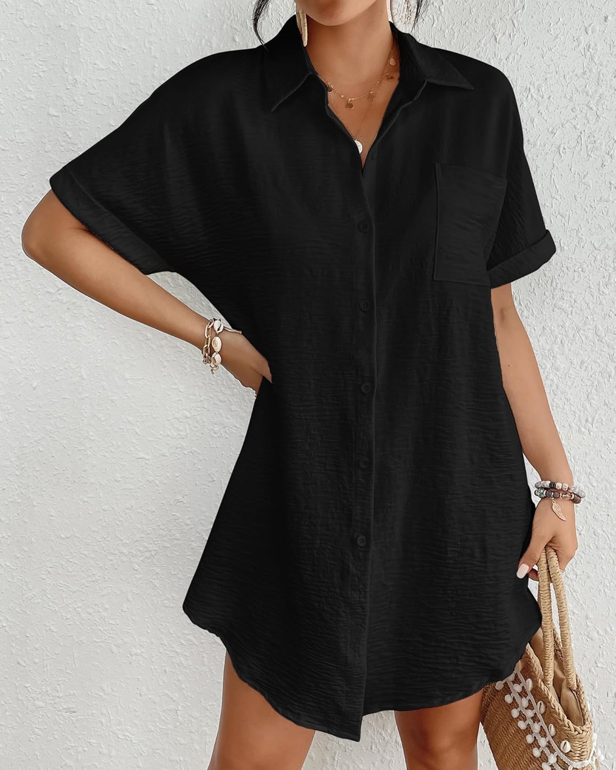 Bsubseach Women Swimsuit Coverup Shirt Dress Button Down Bathing Suit Cover Up Beach Vacation Outfits