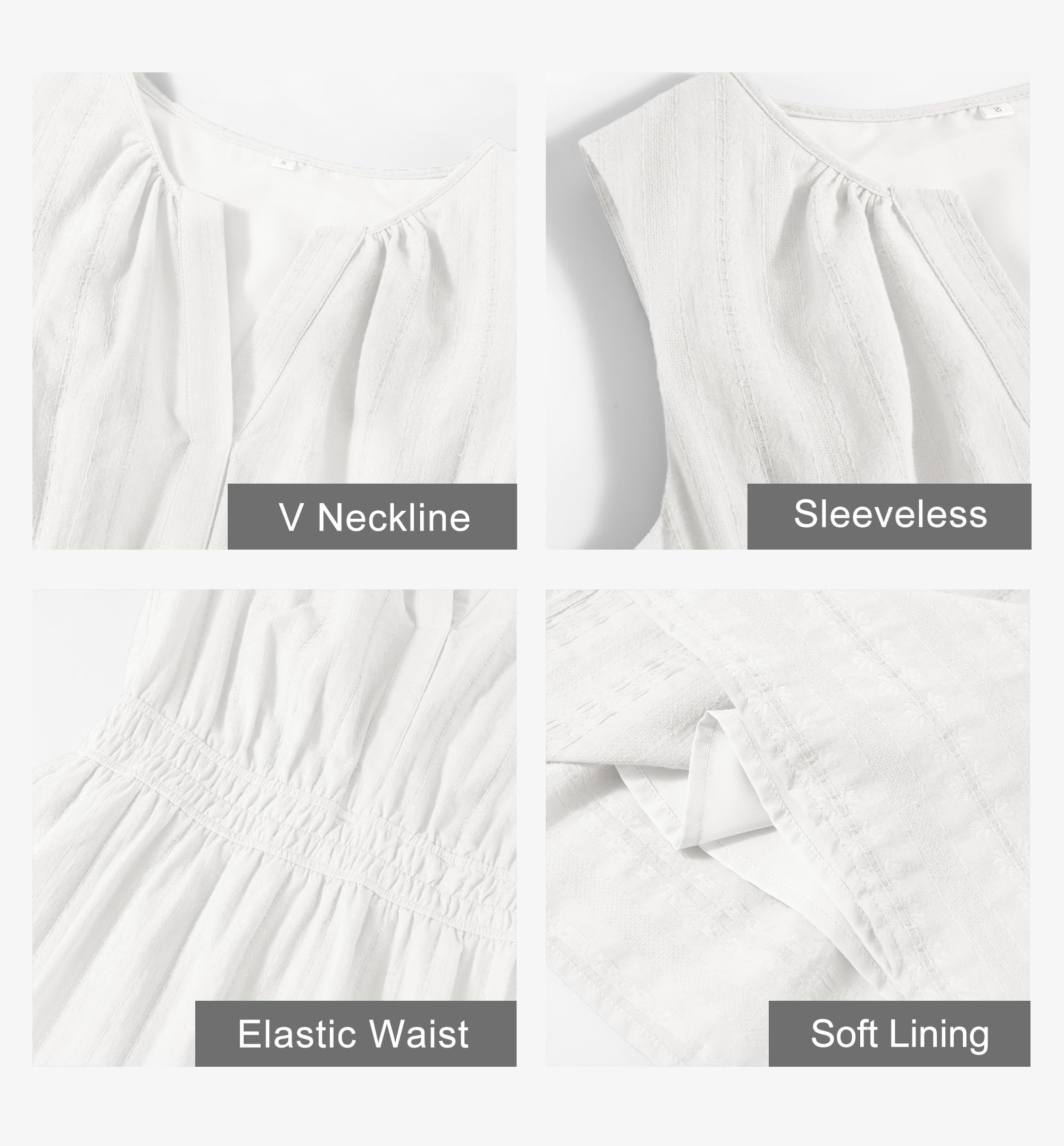 MEROKEETY Women's 2026 Summer Casual Mini Sundress Beach Vacation Sleeveless V Neck Flowy A Line Dress with Pockets - White