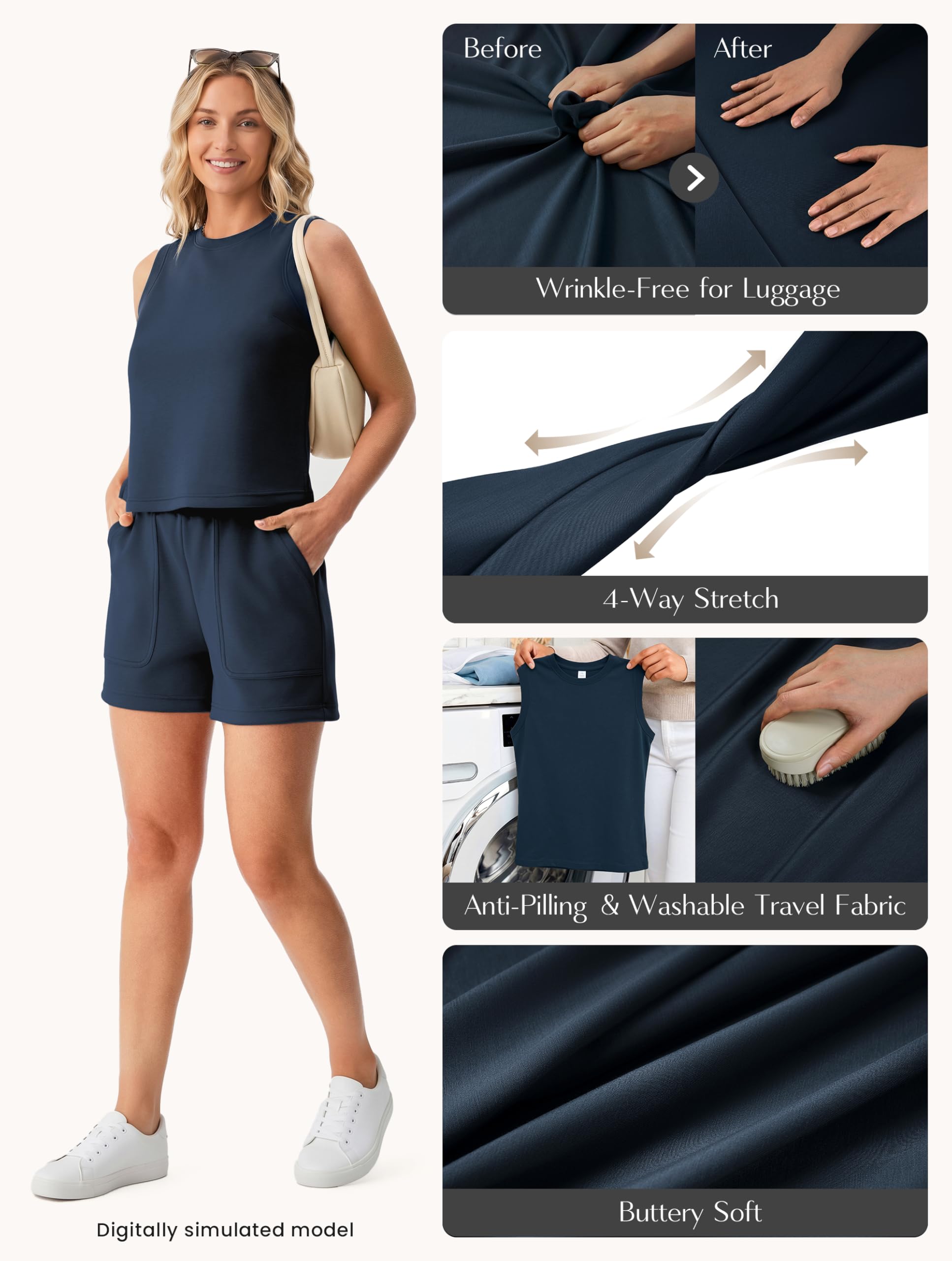 AFINTE Two Piece Sets for Women Summer Outfits, Lounge Short Sets, Sleeveless Crop Tops Shorts Vacation Travel Clothes