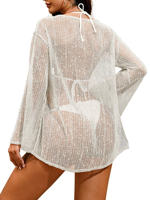 Sexy Crochet Sheer Kaftan Caftan Beach Dress Bathing Suit Swim Coverup Summer Vacation Outfits One Piece