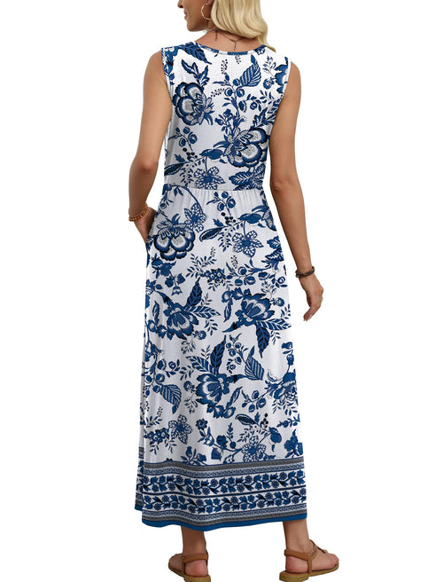 WIHOLL Summer Dresses for Women 2026 Maxi Dresses Long Flowy A Line Sleeveless Sundresses with Pockets