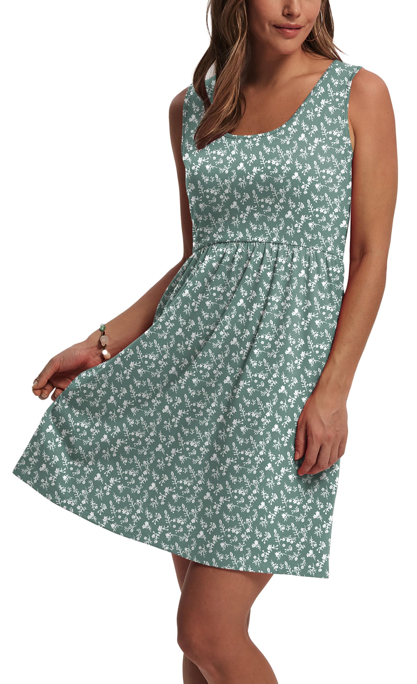 WIHOLL Women's Summer Dress 2026 A-Line Sleeveless Casual Sundress with Pockets Floral/Solid