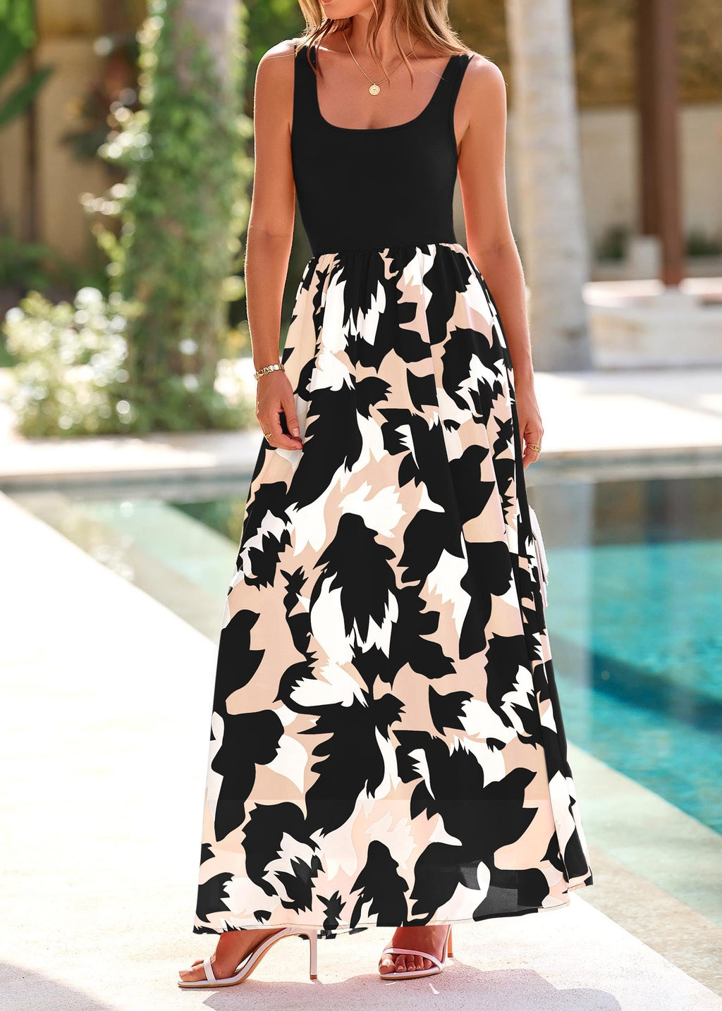 KIRUNDO Women Summer Sleeveless Boho Floral Maxi Dress 2026 Scoop Neck Tank A Line Flowy Beach Vacation Resort Wear Sundress