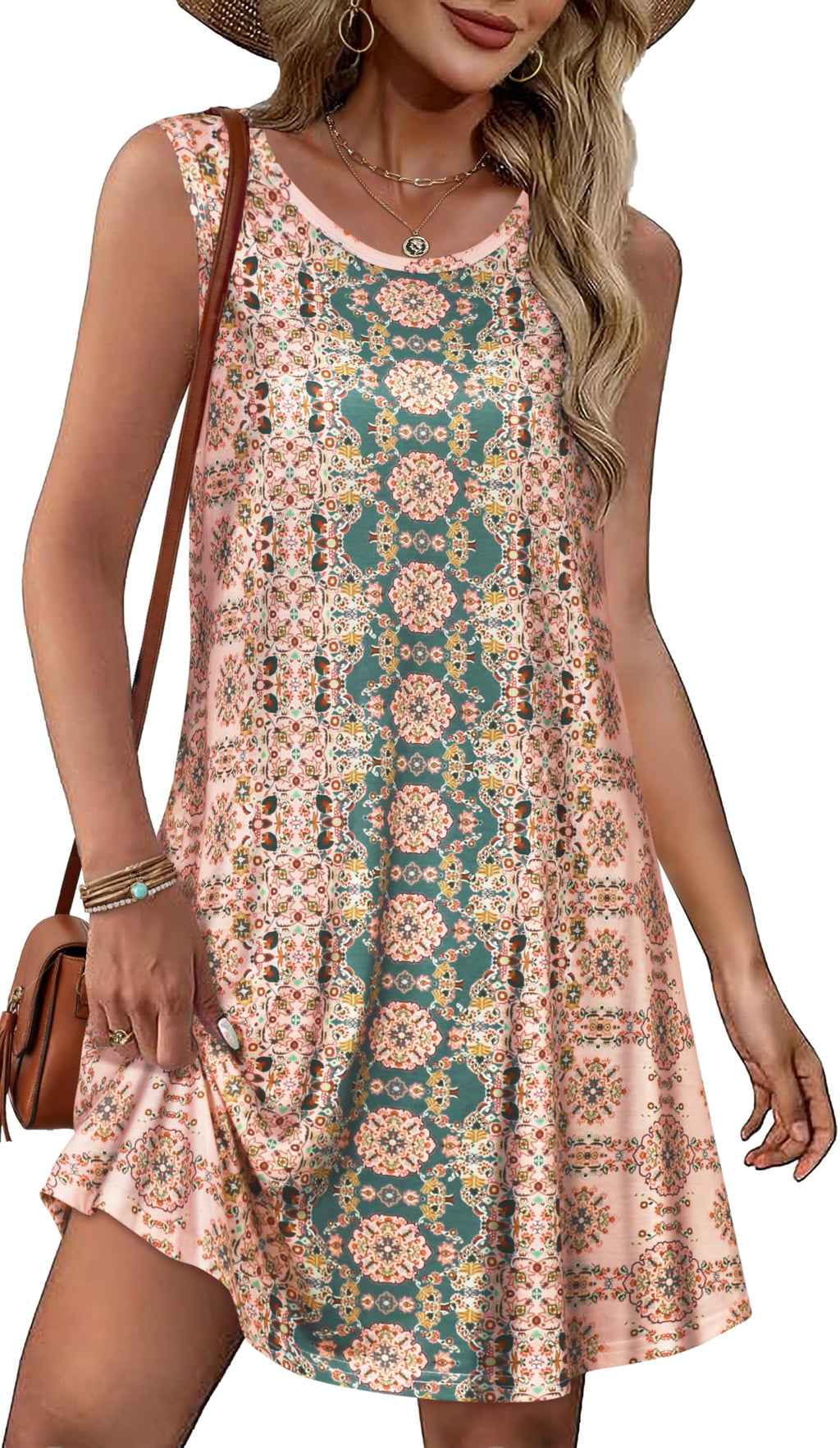 Floral Boho Sleeveless Dress for Summer Vacation