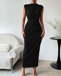 Sleeveless Ruched Bodycon Maxi Dress for Wedding Guests