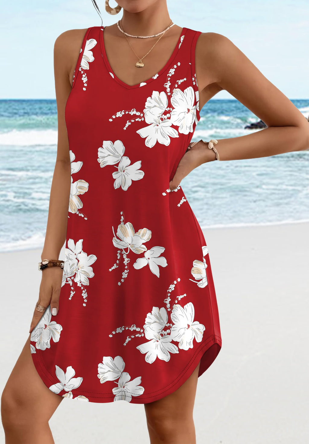 Aokosor Womens Summer Dresses 2026 Loose V Neck Sleeveless Dress Sundresses Swimsuit Coverup Vacation Outfits